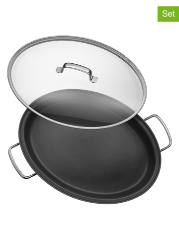 WMF Patelnia owalna w kolorze srebrnym do ryb z pokrywką - (S)38 x (G)26 cm