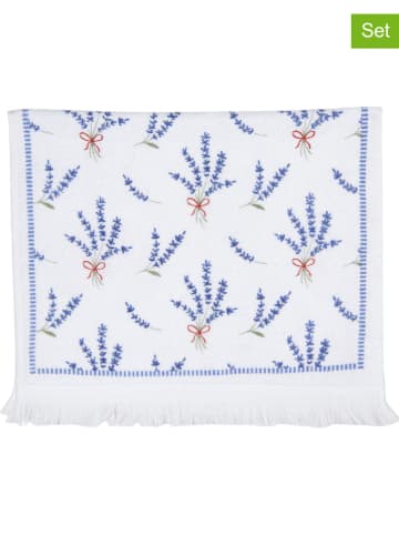 Clayre & Eef 2er-Set: Gästehandtuch in Weiß/ Blau - (L)66 x (B)40 cm
