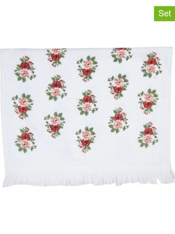 Clayre & Eef 2-delige set: gastendoeken wit/rood/groen - (L)66 x (B)40 cm