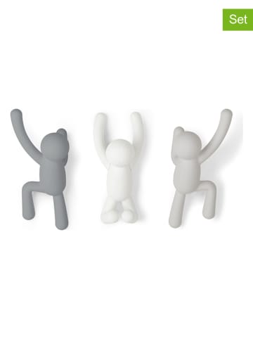 umbra 3er-Set: Wandhaken "Buddy" in Grau/ Weiß - (B)8 x (H)18 x (T)7 cm