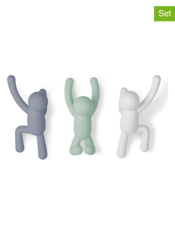 umbra 3er-Set: Wandhaken "Buddy" in Grau/ Grün/ Weiß - (B)8 x (H)18 x (T)7 cm