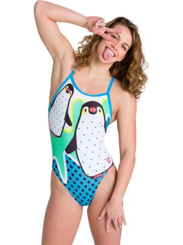 Arena Badeanzug "Crazy Penguins" in Hellblau