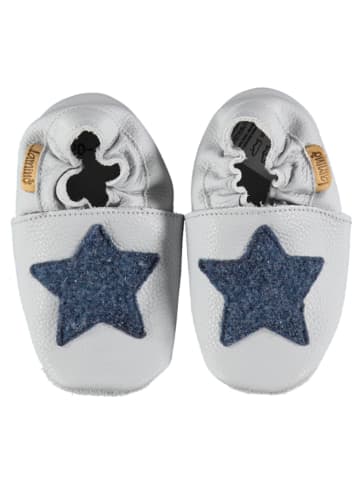lamino Leren kruipschoentjes lichtgrijs/donkerblauw