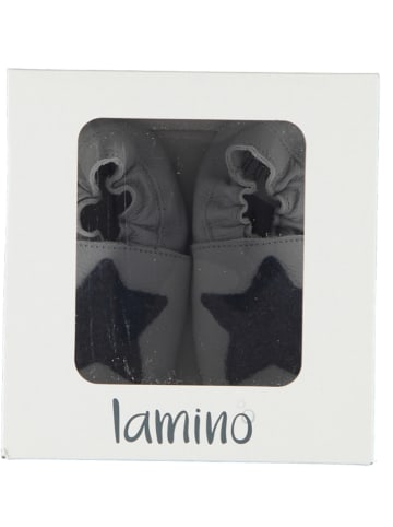lamino Leder-Krabbelschuhe in Hellgrau/ Dunkelblau