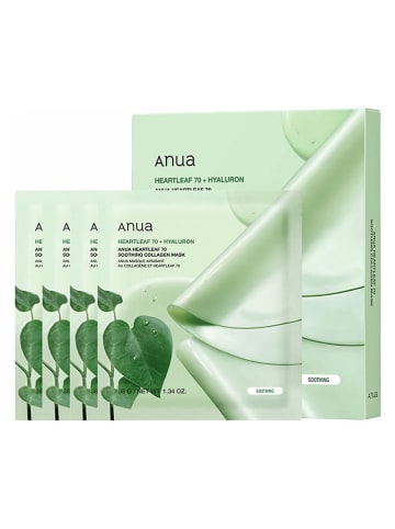 Anua Maski do twarzy "Heartleaf 70+ Hyaluron" (4 szt.) - po 38 g