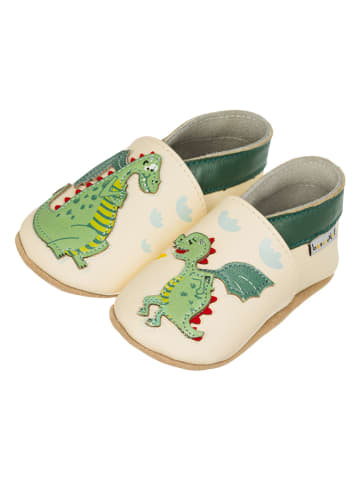 Lait et Miel Leder-Krabbelschuhe "Drachen" in Gelb/ Grün