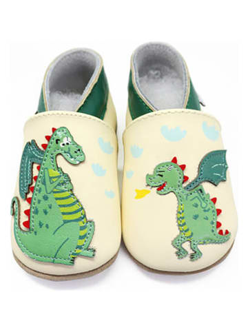 Lait et Miel Skórzane buty "Dragon" w kolorze zielono-żółtym do raczkowania