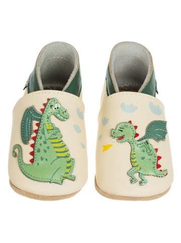 Lait et Miel Leder-Krabbelschuhe "Drachen" in Gelb/ Grün