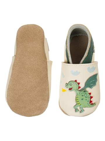 Lait et Miel Leder-Krabbelschuhe "Drachen" in Gelb/ Grün