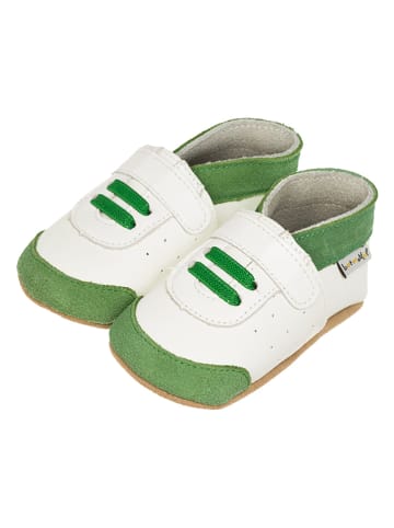 Lait et Miel Leder-Krabbelschuhe "Sneakers" in Grün/ Weiß