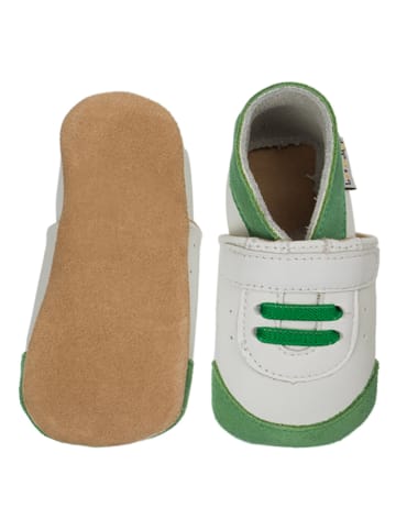 Lait et Miel Leder-Krabbelschuhe "Sneakers" in Grün/ Weiß