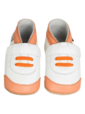 Lait et Miel Leder-Krabbelschuhe "Sneakers" in Orange/ Weiß