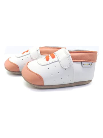 Lait et Miel Leder-Krabbelschuhe in Orange/ Weiß