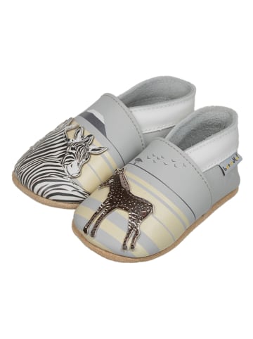Lait et Miel Leren kruipschoenen "Zebra" grijs/geel