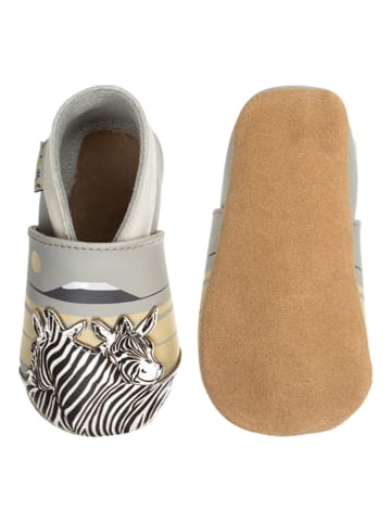 Lait et Miel Leren kruipschoenen "Zebra" grijs/geel