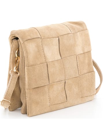 Mia Tomazzi Leder-Umhängetasche "Empoli" in Taupe - (B)23 x (H)17 x (T)5 cm