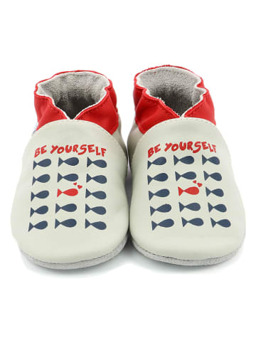 Robeez Skórzane buty "Be Yourself" w kolorze beżowo-czerwonym do raczkowania