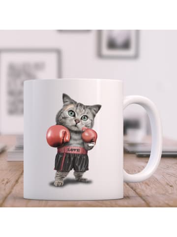 WOOOP Kubek "Boxing Cat" w kolorze białym ze wzorem - 330 ml
