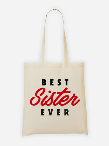 WOOOP Stoffen tas "Best Sister Ever" crème/rood - (B)36 x (H)43 cm