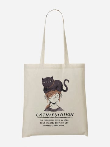 WOOOP Stoffbeutel "Catnipulation" in Creme/ Schwarz/ Braun - (B)36 x (H)43 cm