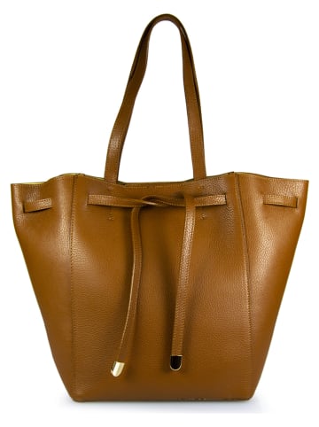 ORE10 Skórzany shopper bag "Stacey" w kolorze brązowym - 41 x 30 x 13 cm