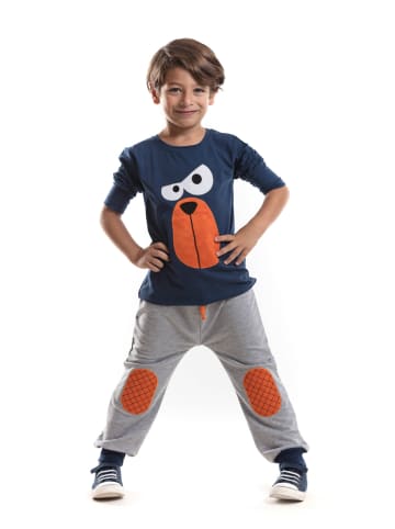 Denokids 2-delige outfit "Very Serious" donkerblauw/grijs