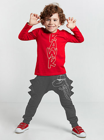 Denokids 2-delige outfit "Dino Spikes" rood/antraciet