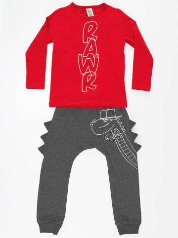 Denokids 2-delige outfit "Dino Spikes" rood/antraciet