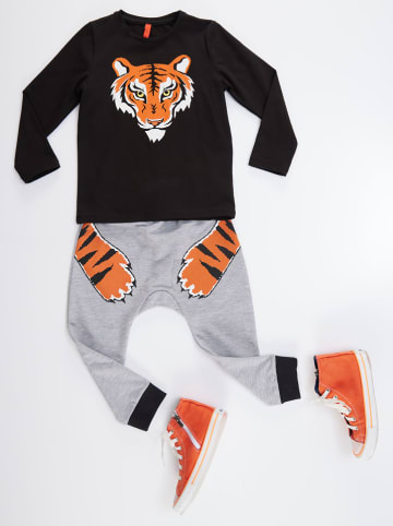Denokids 2-delige outfit "Tiger Paws" zwart/grijs