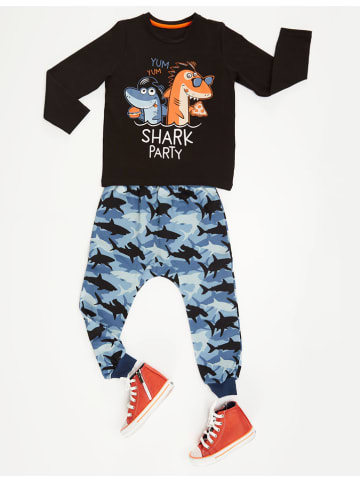 Denokids 2-delige outfit "Shark Party" zwart/blauw