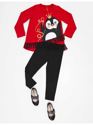 Denokids 2-delige outfit "Penguin" rood/zwart