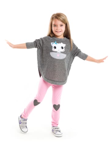 Deno Kids 2tlg. Outfit "Dear Kitty" in Anthrazit/ Rosa