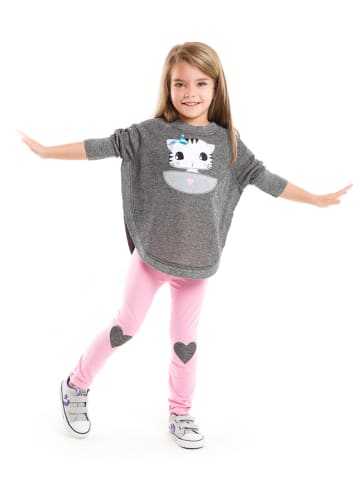 Denokids 2-częściowy zestaw "Dear Kitty" w kolorze jasnoróżowo-antracytowym
