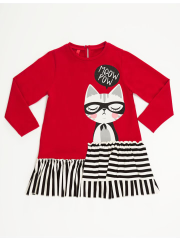 Denokids Jurk "Meow" rood/zwart/wit