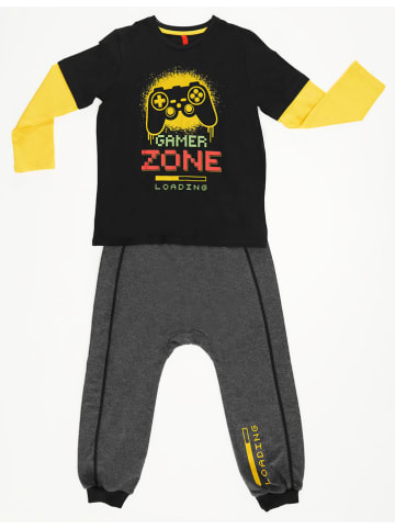 Denokids 2-delige outfit "Loading" zwart/geel/grijs