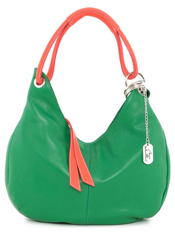 Anna Morellini Leder-Schultertasche "Alba" in Grün - (B)38 x (H)34 x (T)10 cm