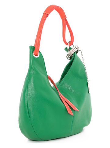 Anna Morellini Leder-Schultertasche "Alba" in Grün - (B)38 x (H)34 x (T)10 cm