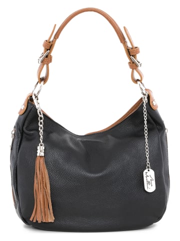 Anna Morellini Leder-Schultertasche "Fiorella" in Schwarz - (B)30 x (H)27 x (T)9 cm