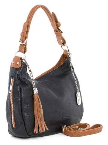 Anna Morellini Leder-Schultertasche "Fiorella" in Schwarz - (B)30 x (H)27 x (T)9 cm