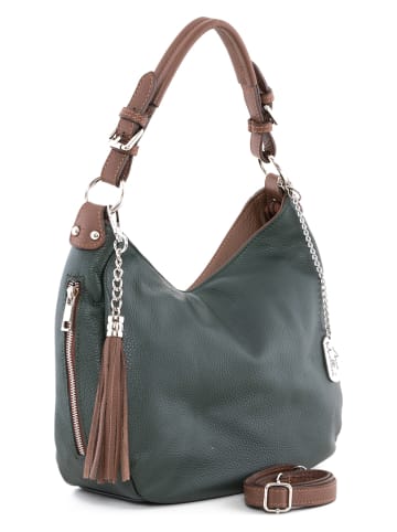 Anna Morellini Leder-Schultertasche "Fiorella" in Dunkelgrün - (B)30 x (H)27 x (T)9 cm