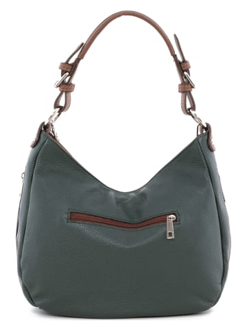 Anna Morellini Leder-Schultertasche "Fiorella" in Dunkelgrün - (B)30 x (H)27 x (T)9 cm