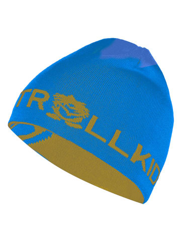 Trollkids Wende-Beanie "Trollfjord" in Blau/ Gelb