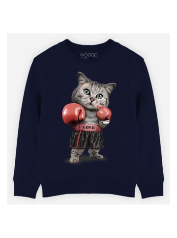 WOOOP Sweatshirt "Boxing cat" donkerblauw