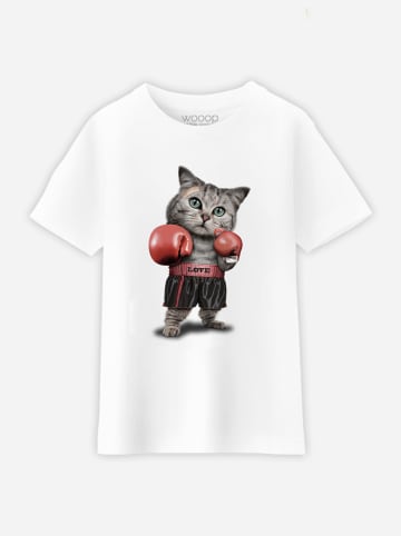 WOOOP Koszulka "Boxing Cat" w kolorze białym