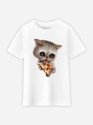 WOOOP Shirt "Cat Loves Pizza" in Weiß