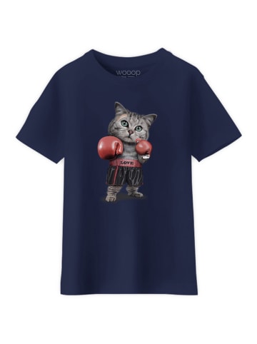 WOOOP Koszulka "Boxing cat" w kolorze granatowym