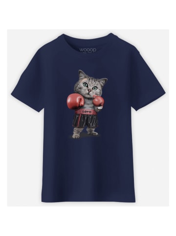 WOOOP Koszulka "Boxing cat" w kolorze granatowym