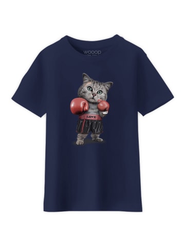 WOOOP Shirt "Boxing cat" donkerblauw