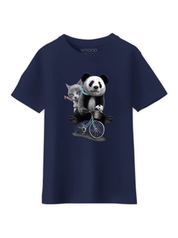 WOOOP Koszulka "Panda bicycle" w kolorze granatowym