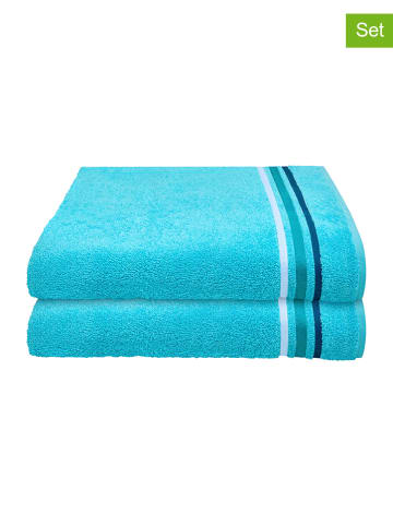 Schiesser 2-delige set: badhanddoeken "Skyline Color" turquoise